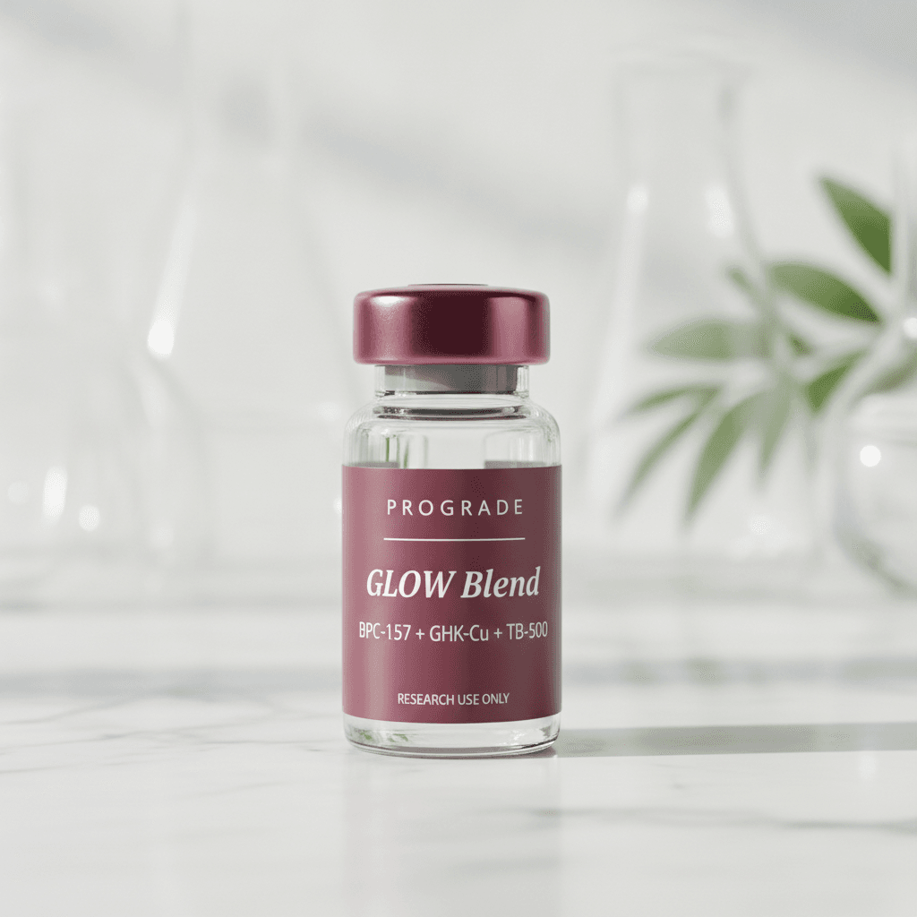 GLOW Blend BPC-157 10mg + GHK-Cu 50mg + TB-500 10mg research vial